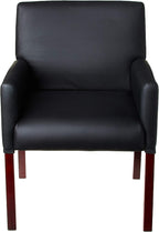 Boss Office Products Reception and Guest Box Arm Chairs with Mahogany Finish in Black