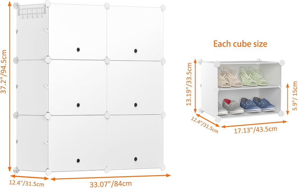 HOMIDEC Shoe Rack, 6 Tier Shoe Storage Cabinet 24 Pair Plastic Shoe Shelves Organizer for Closet Hallway Bedroom Entryway