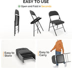 Bonnlo Folding Chair, Fabric Padded Folding Chairs with Cushion, Back and Steel Frame for Indoor Outdoor Outside Dinning Office Camping Use, Black, 10 Pack