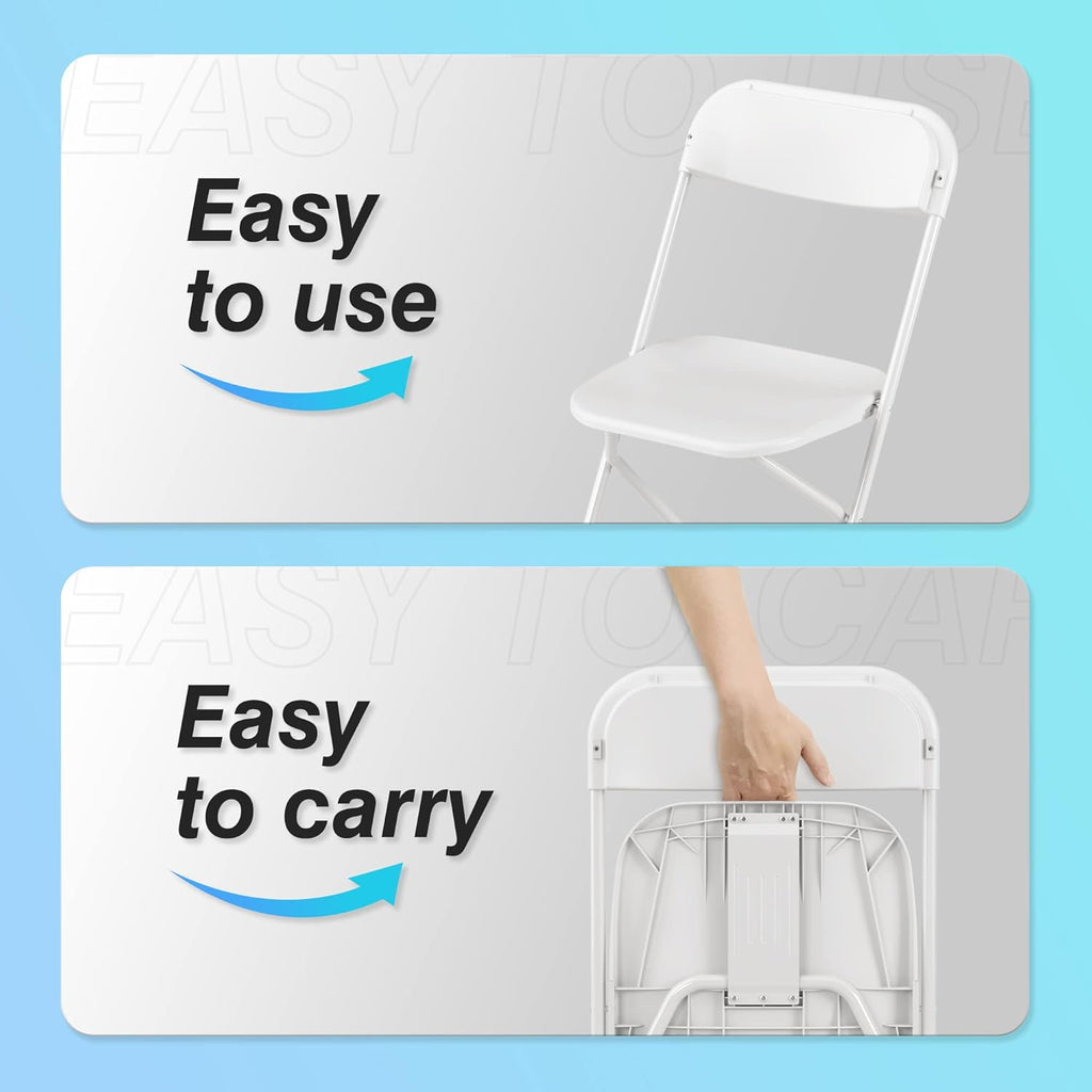 Allpop 10 Pack Plastic Folding Chair, 300lb Capacity, Portable Commercial Chair Seat with Steel Frame for Wedding Party Office Indoor Outdoor Events, Stackable, White