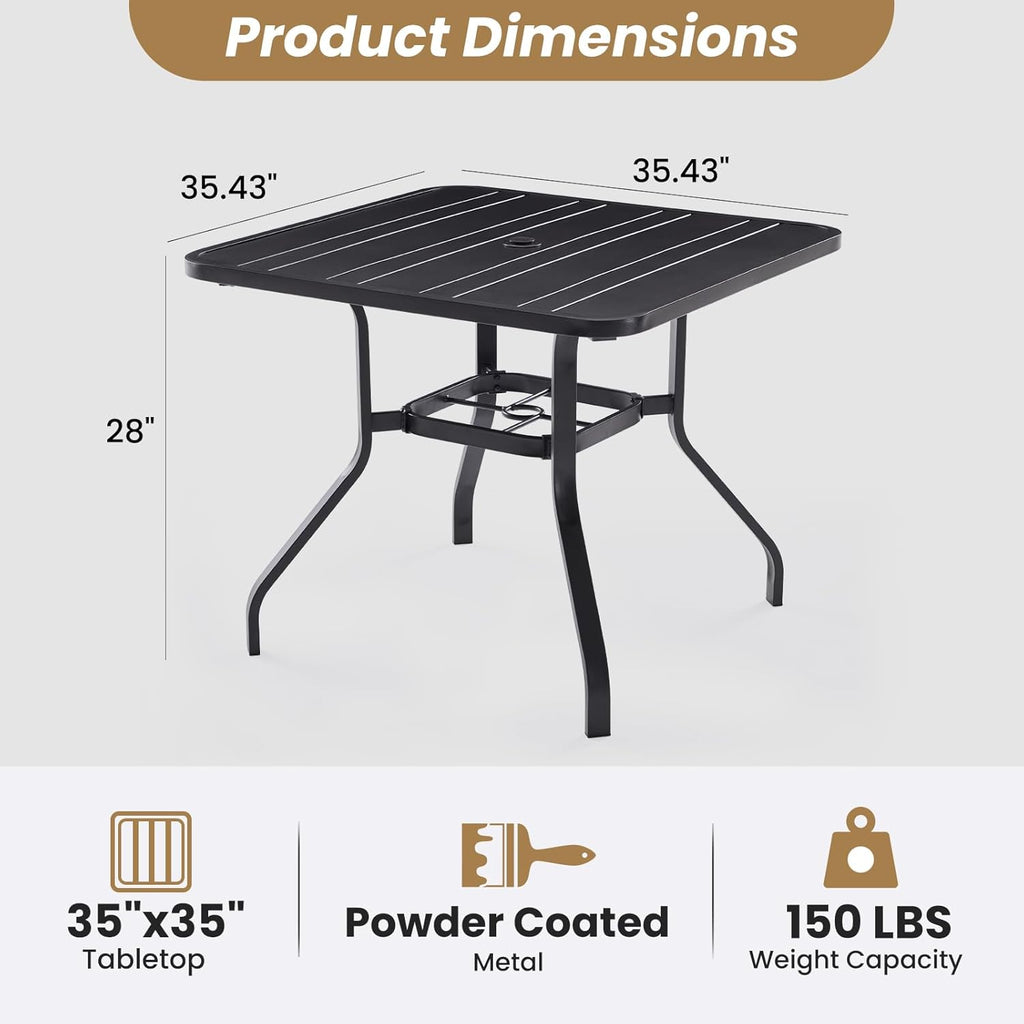 Soohow Patio Dining Table 35"x35", Square Outdoor Dining Table with 1.57" Umbrella Hole, Metal Outdoor Furniture for Patio, Graden, Backyard and Poolside, Weather-Resistant