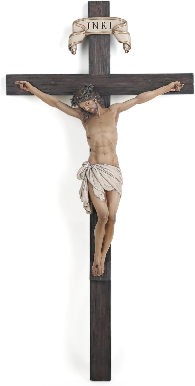 BC Catholic Crucifix Wall Cross in 24" H Jesus Christ indoor Home Decor Collectable Religious Gifts Renaissance Sculpture handmade By Buildclassic