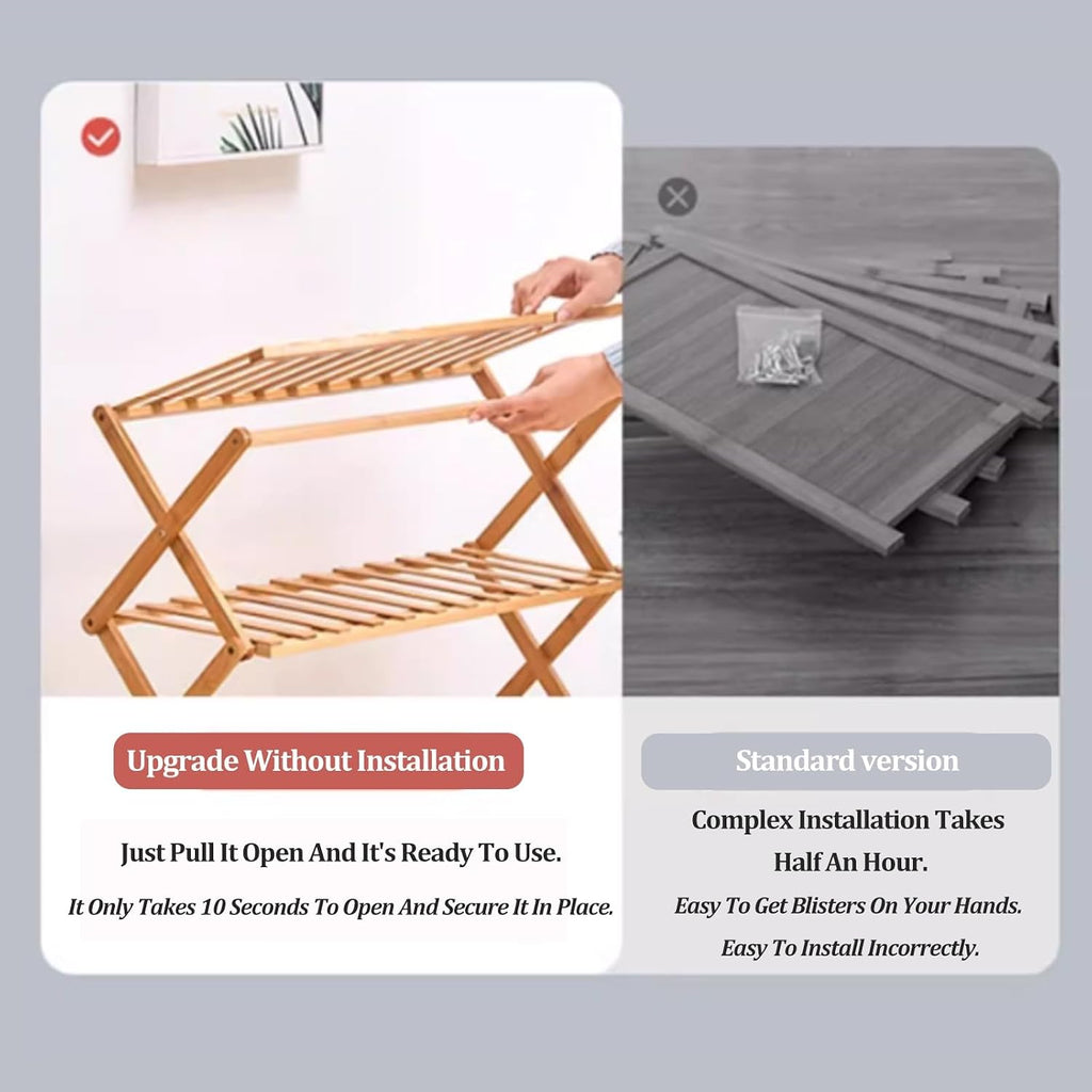 Stylish Bamboo Folding Shoe Rack - Space-Saving 3/4/5/6 Tier Storage Bench for Hallway & Entryway - 50cm/70cm/100cm Wide Sturdy nizer for Small Spaces