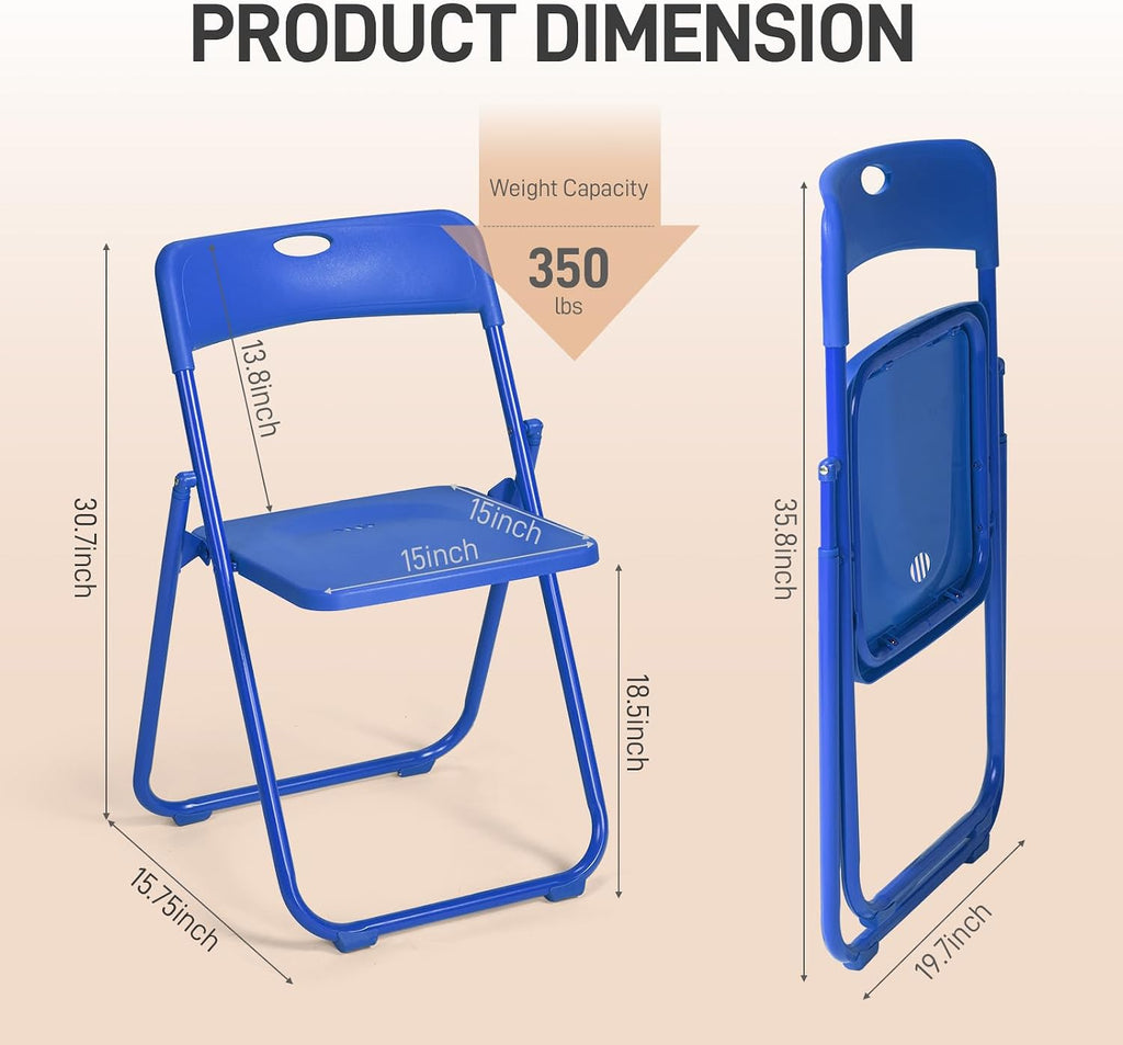 Karl home 6 Pcs Folding Chair, 300LBS Lightweight Foldable Plastic Chair, Reinforced Metal Frame Easy to Fold & Store for Indoor & Outdoor, Wedding, Party, Meeting Room, Patio and Garden, Blue