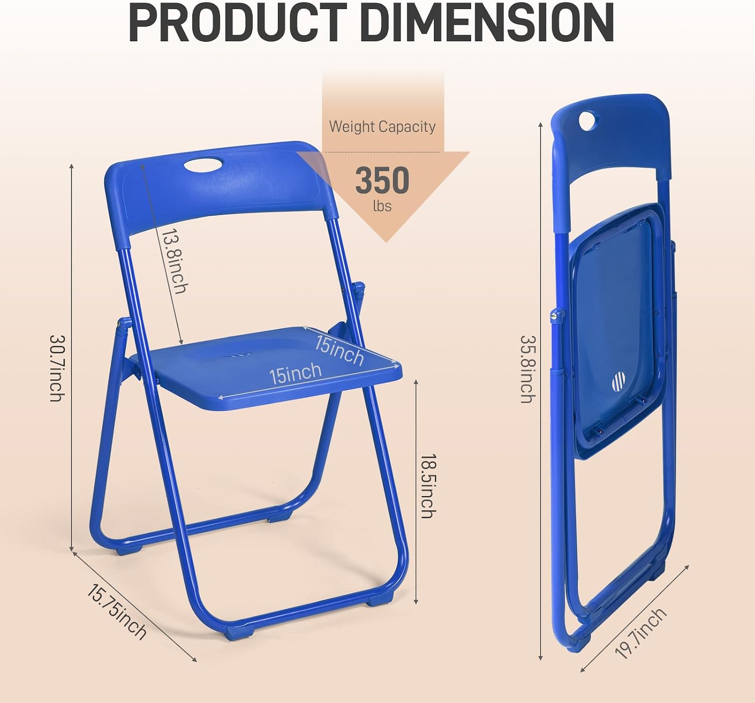 Karl home 6 Pcs Folding Chair, 300LBS Lightweight Foldable Plastic Chair, Reinforced Metal Frame Easy to Fold & Store for Indoor & Outdoor, Wedding, Party, Meeting Room, Patio and Garden, Blue