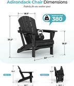 Ciokea Folding Adirondack Chair Wood Texture 2 Pack, Patio Adirondack Chair Weather Resistant, Plastic Fire Pit Chair with Cup Holder, Lawn Chair for Outdoor Porch Garden Backyard Deck (Black)