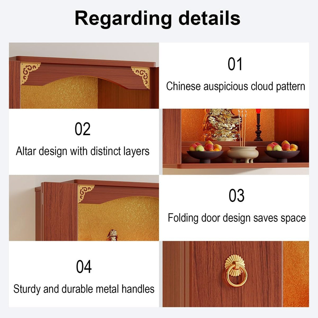 Personal Shrine Stand, Puja Meditation Prayer Table with Storage Tier, Wooden Chinese Altar Table for Living Room, Bedroom, Office(Brushed Oak,15.7 * 15.7 * 23.6in)