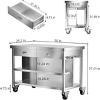 Stainless Steel Kitchen Island with Storage, Rolling Kitchen Island Cart on Wheels with 2 Drawers, Industrial Kitchen Cart, Commercial Portable Island for Kitchen, Bar, Outdoor Patio, 25 x 50 x 37 in