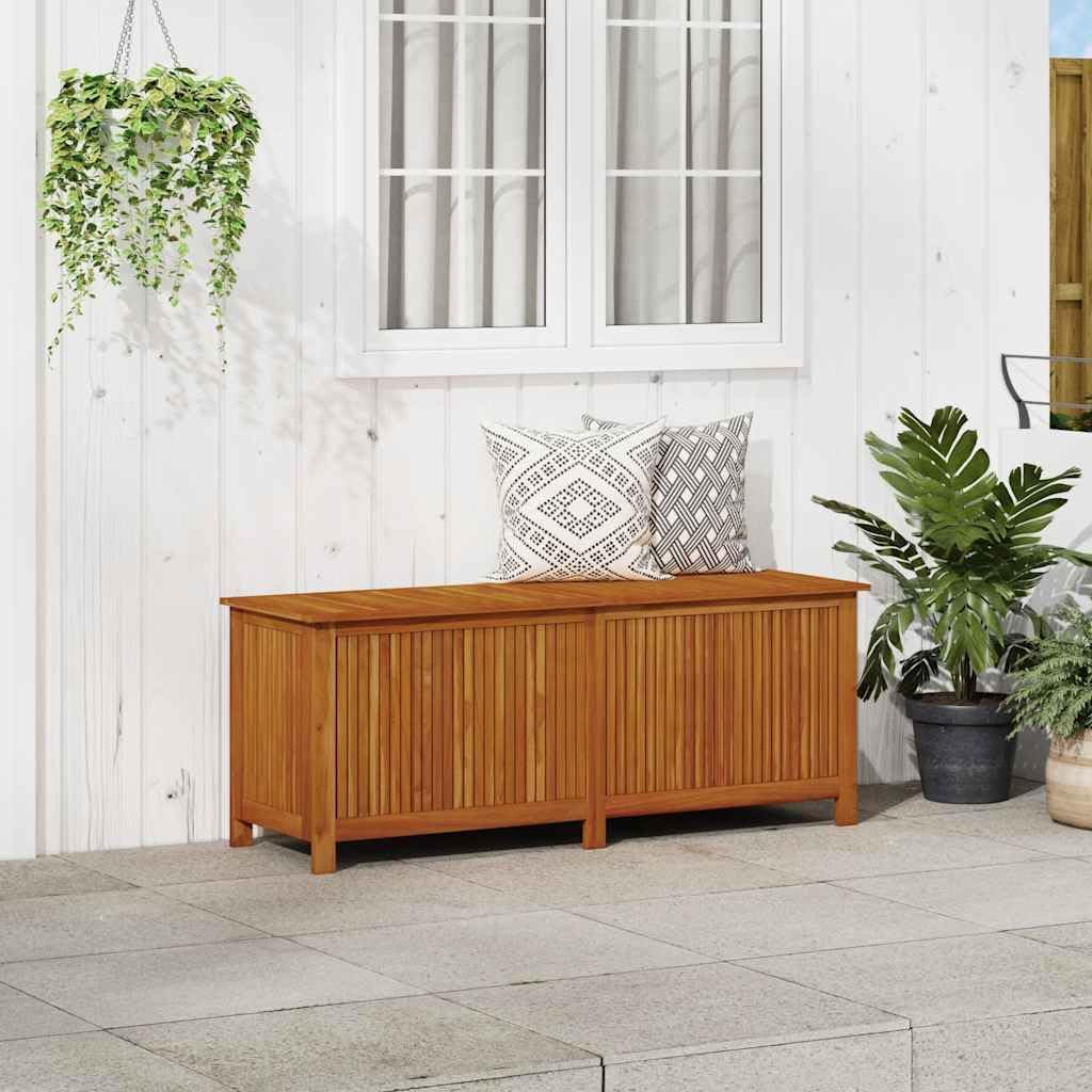 Solid Acacia Wood Patio Storage Box 59.1x19.7x22.8 Inches with Gas-Lift Lid, Waterproof Zippered Bag, Bench and Side Table for Cushions, Pillows, Garden Tools