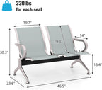 Peach Tree Airport Reception Waiting Room Chair with Arms for Reception Room, Office, Barber Bench in Bank Hospital and Market (2 Seats, Silver)