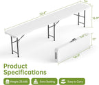 Real Relax 6 feet Plastic Folding Bench with Carrying Handle & Lock,Portable in/Outdoor Picnic Party Camping Dining Seat, Garden Soccer Multipurpose Entertaining Activities,Waterproof, 2 Pack, White