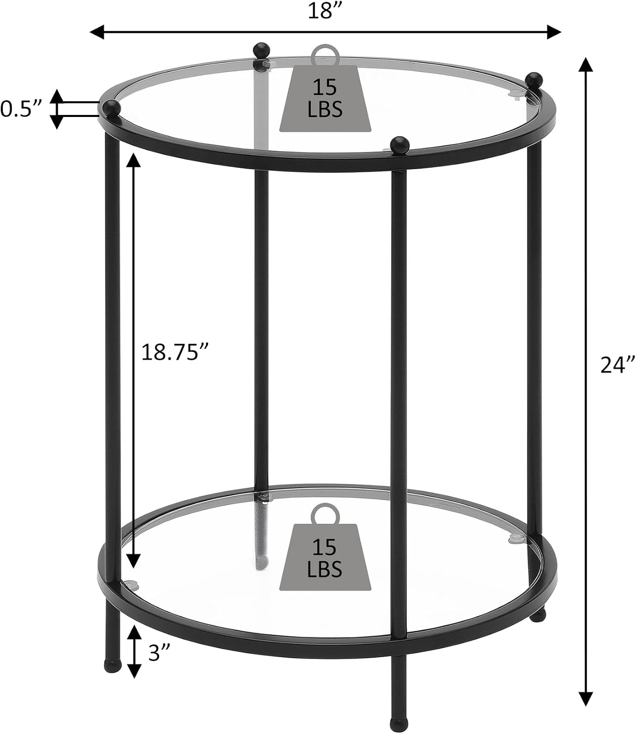 Convenience Concepts Royal Crest Glass Round End Table 18" - 2 Tier Modern, Contemporary Side Accent with Storage Shelf for Glam Living or Family Room, Bronze Gold
