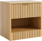 Small Nightstand, Modern Night Stand, Bedside Table with Drawer and Open Shelf, Cube Design, Small Side Table for Bedroom, Living Room, Oak
