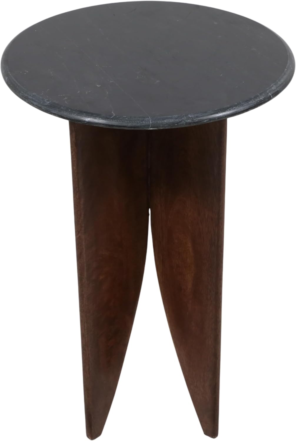 Mango Wood Base and Stone Top for Small Spaces - Round End and Side Table for Living Room, Room and Bedroom Decor - Decorative Night Stand or Bedside Drink Table Accent - 24", Black & Brown