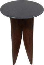 Mango Wood Base and Stone Top for Small Spaces - Round End and Side Table for Living Room, Room and Bedroom Decor - Decorative Night Stand or Bedside Drink Table Accent - 24", Black & Brown