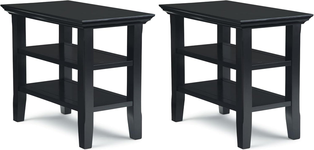 SIMPLIHOME Acadian Solid Wood 14 inch Wide Transitional-Style Narrow Side Tables in Black for the Living Room and Bedroom (Set of 2)