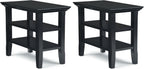 SIMPLIHOME Acadian Solid Wood 14 inch Wide Transitional-Style Narrow Side Tables in Black for the Living Room and Bedroom (Set of 2)