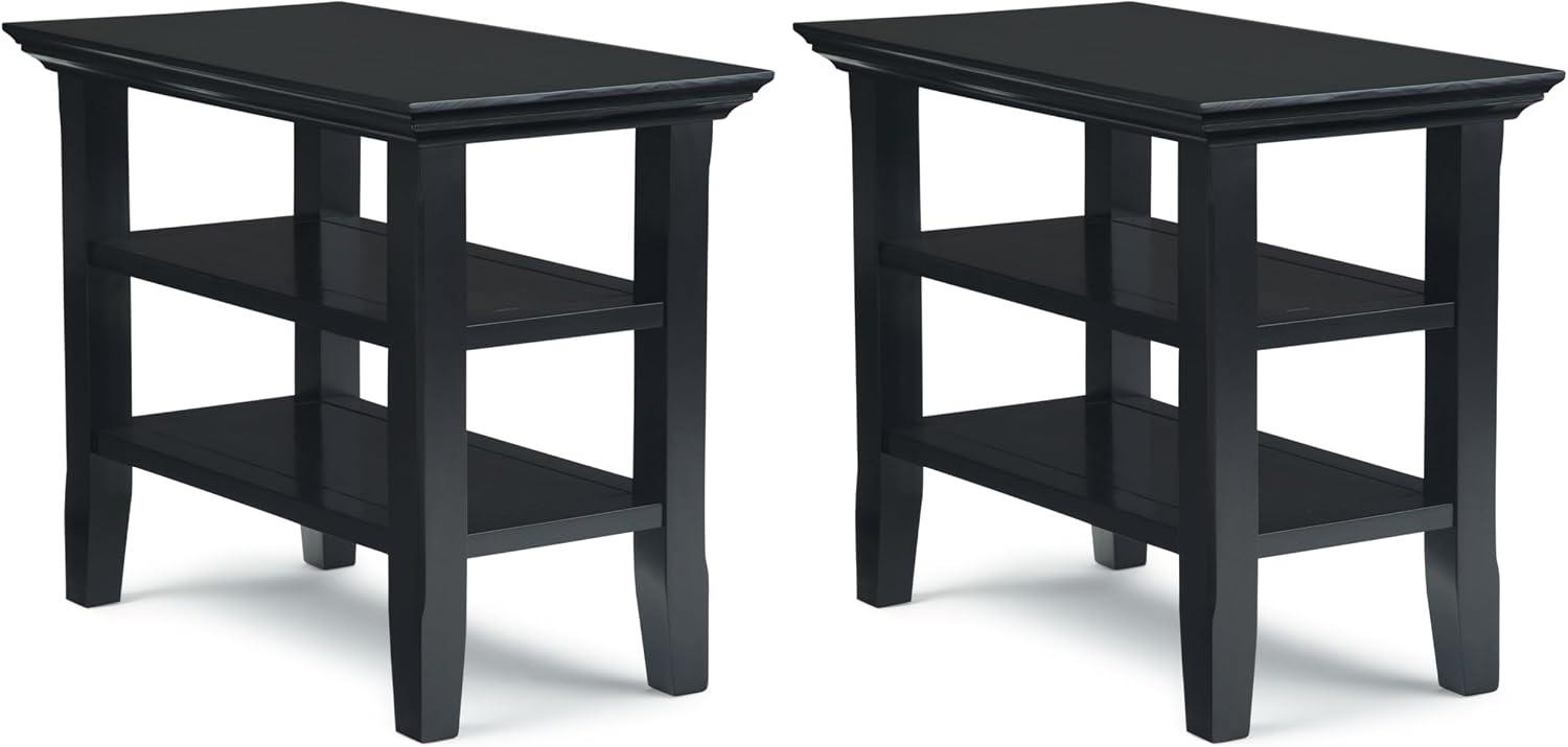 SIMPLIHOME Acadian Solid Wood 14 inch Wide Transitional-Style Narrow Side Tables in Black for the Living Room and Bedroom (Set of 2)