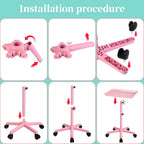 Salon Señor Pink Salon Tray with Wheels, Height Adjustable Hair Color Service Tray for Spa, Tattoo, or Home Use