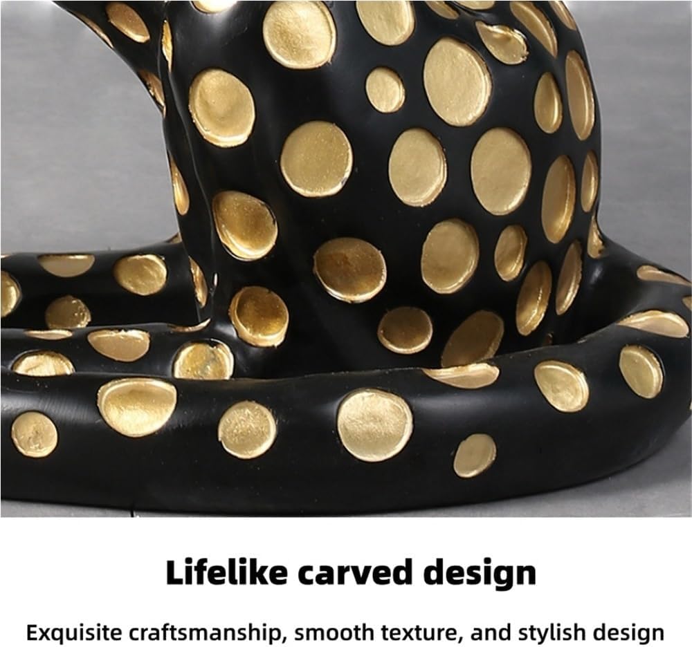 Leopard Statue Accent Table, Animal Side Table for Home, Cheetah Statue with Metal Tray, End Table Use in Living Rooms, Entryways and Bedroom(Black)
