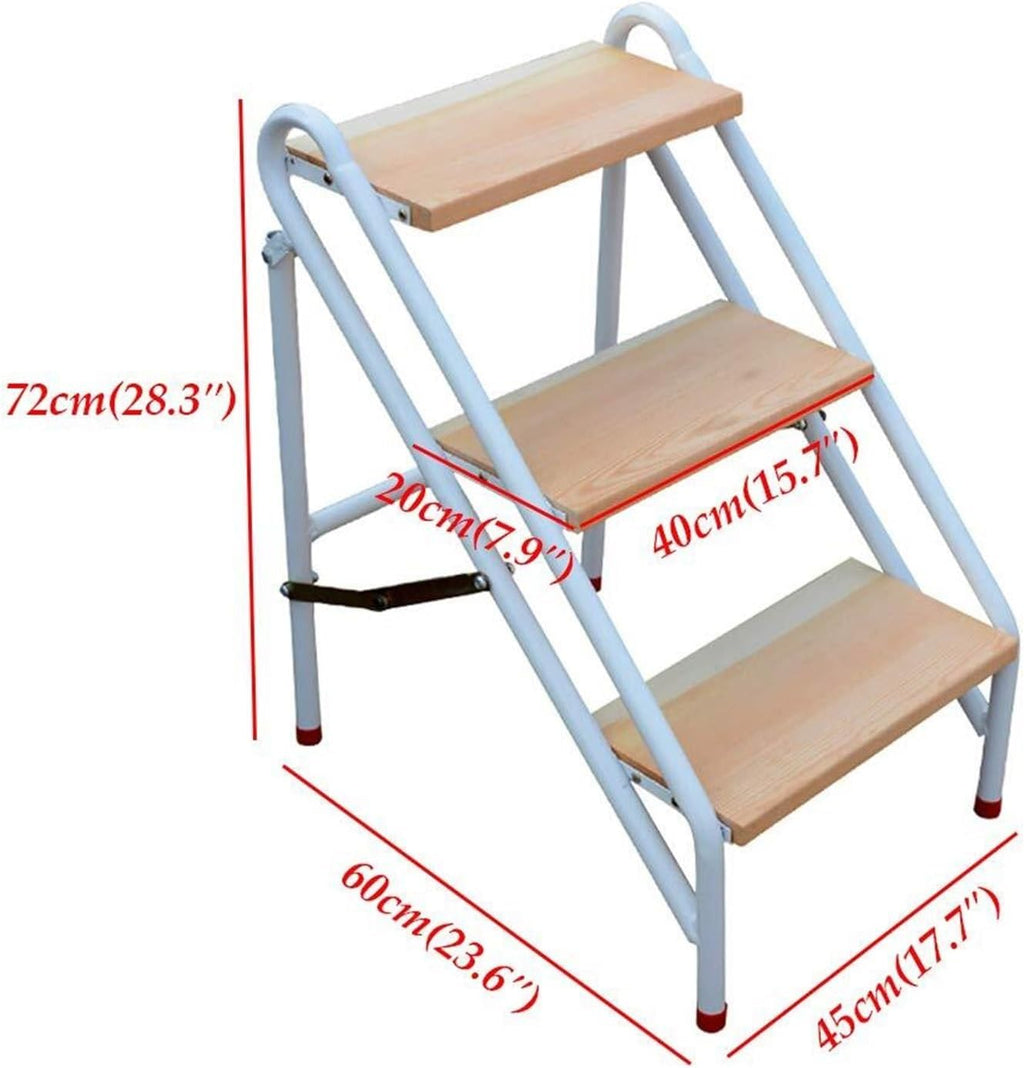 Step Stool Heavy Duty 220kg/440lb Capacity 2-Step Metal Folding Ladder - Industrial Step Stool with Wide Wooden Pedal - Dual-Purpose Platform Bench for Home & Garden