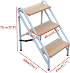 Step Stool Heavy Duty 220kg/440lb Capacity 2-Step Metal Folding Ladder - Industrial Step Stool with Wide Wooden Pedal - Dual-Purpose Platform Bench for Home & Garden