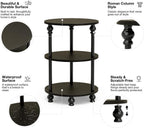 Small Round Side Table - 3 Tier Accent End Table for Narrow Spaces, Sturdy Metal Frame with Wood Finish and 44 Lbs Capacity per Shelf, Nightstand or Bedside Use for Living Room, Black