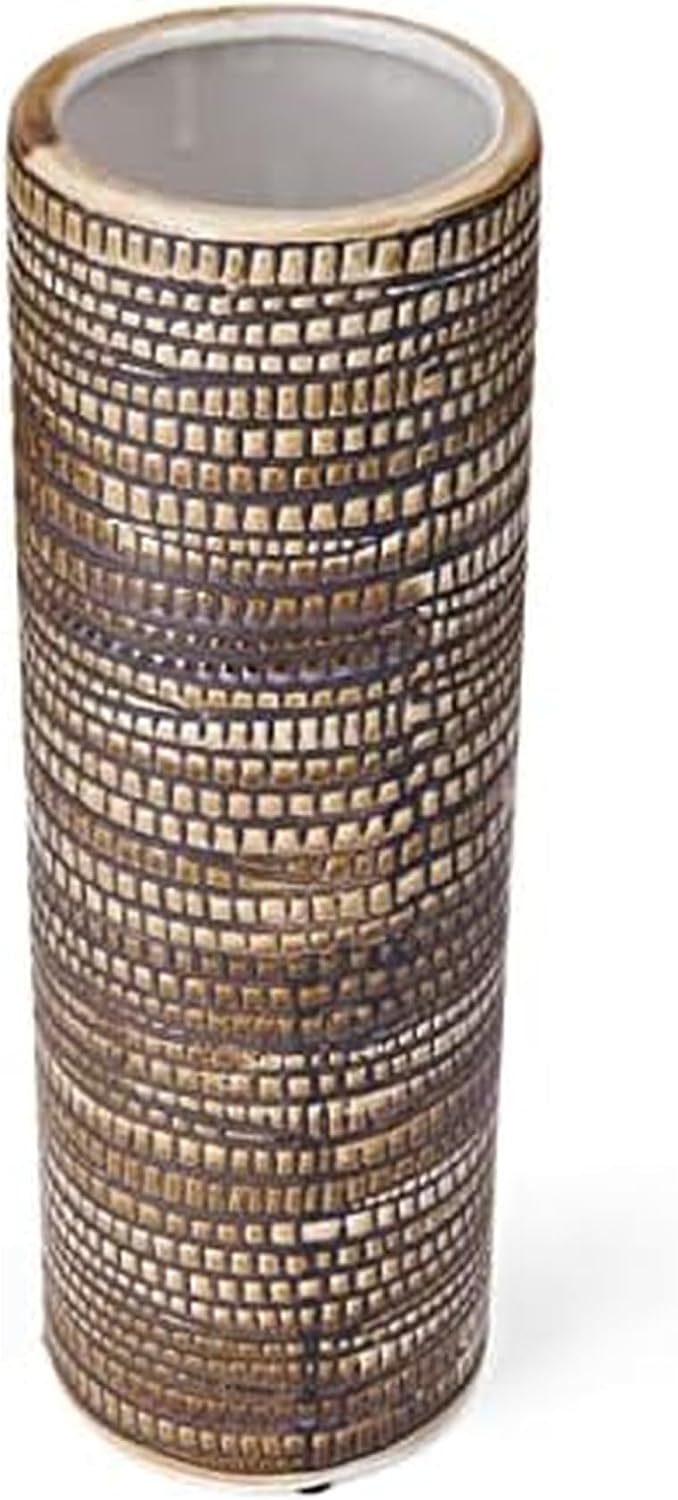 Elements 4.53x4.53x13.98 Inch Textured Ceramic Cylinder Vase, Black and White