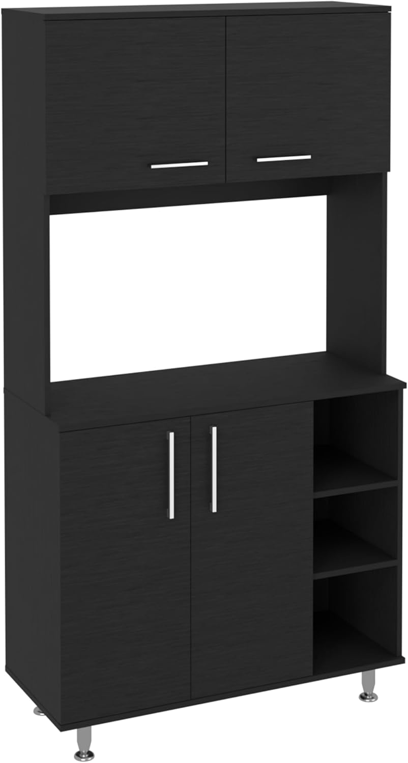 37.4" D*15.7" W*70.9" H Kitchen Pantry with 2 Shelves, 2 Double Doors, Rectangular Storage Cabinet, Sliver Legs, Modern Minimalist, for Living Room, Dining Room, Black