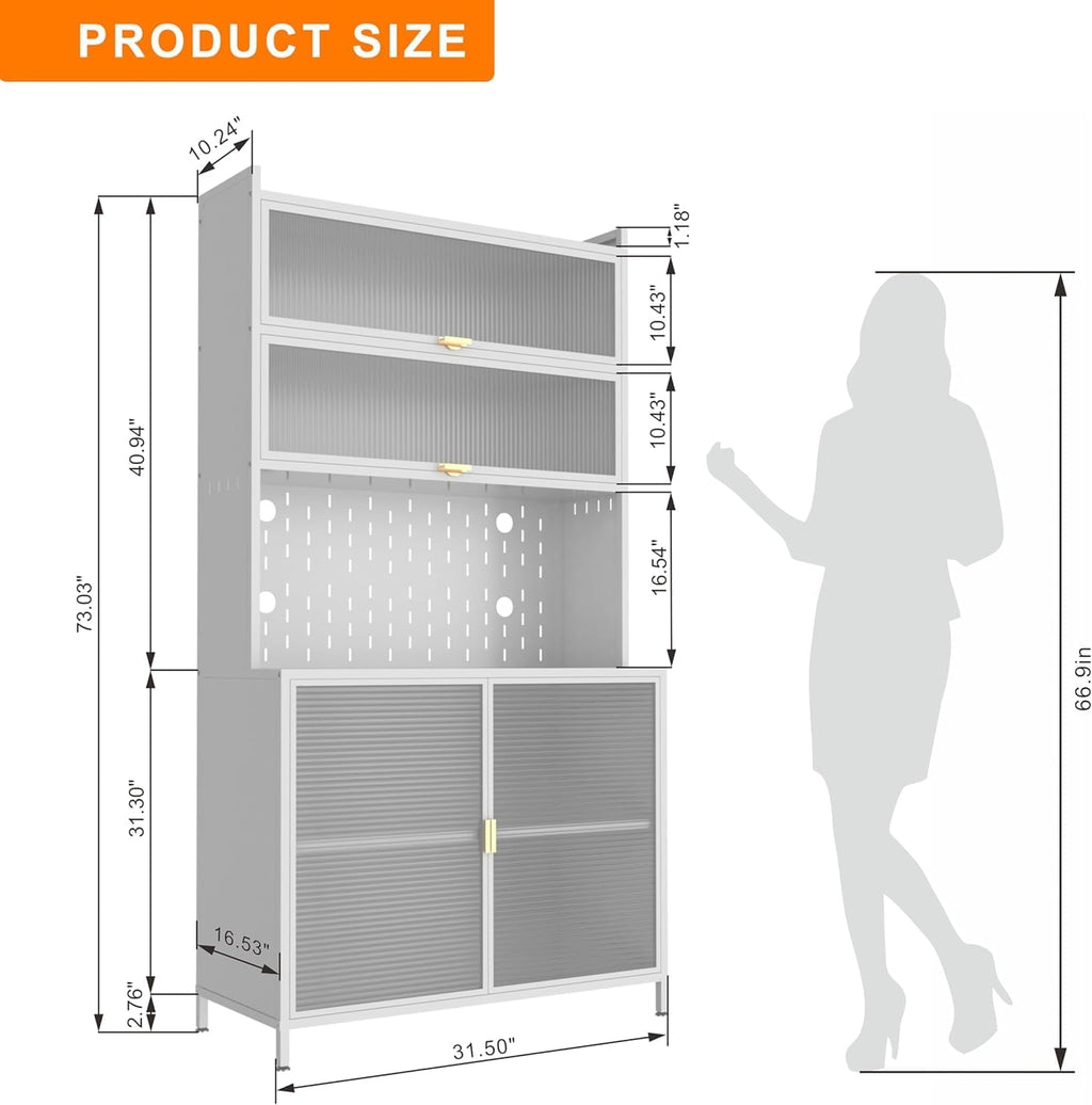 Spaco 73" Tall Kitchen Pantry Cabinet,6 Tiers Food Pantry Cabinet with Adjustable Shelves and Side Hooks,Anti-Tip Display Storage Cupboard for Kitchen,Living Room and Dining Room. (White)
