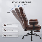400lb Brown Office Chair,Big and Tall Reclining Office Chair with Footrest, High Back Executive Computer Chair with Wheels Pu Leather Recliner Office Desk Chairs with Lumbar Support for Adult