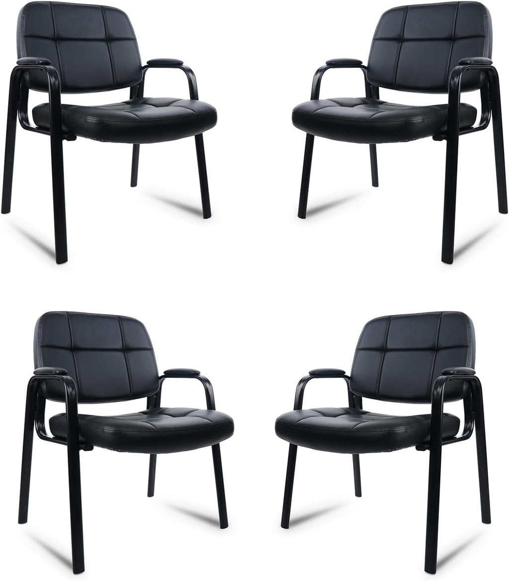 CLATINA Big and Tall 400 lbs Office Guest Chair, Leather Waiting Room Reception Chair No Wheels with Padded Arms for Elderly Home Meeting Conference Room Lobby Side Salon Clinic, Black 4 PK