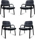 CLATINA Big and Tall 400 lbs Office Guest Chair, Leather Waiting Room Reception Chair No Wheels with Padded Arms for Elderly Home Meeting Conference Room Lobby Side Salon Clinic, Black 4 PK