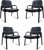 CLATINA Big and Tall 400 lbs Office Guest Chair, Leather Waiting Room Reception Chair No Wheels with Padded Arms for Elderly Home Meeting Conference Room Lobby Side Salon Clinic, Black 4 PK