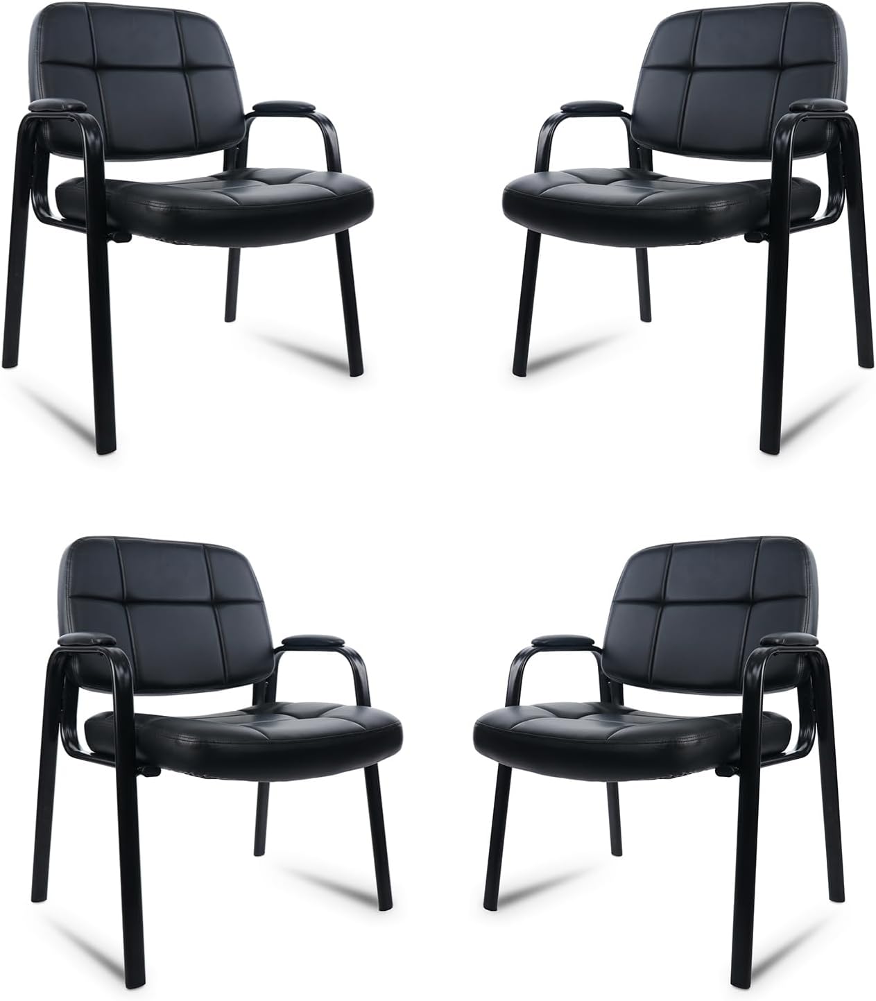 CLATINA Big and Tall 400 lbs Office Guest Chair, Leather Waiting Room Reception Chair No Wheels with Padded Arms for Elderly Home Meeting Conference Room Lobby Side Salon Clinic, Black 4 PK