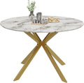 ALBAD 46.4" Round Dining Table, Mid Century Modern Round Dining Room Table for 4-6 with Metal Legs, Easy Assembly Coffee Table, Space-Saving Design for Kitchen and Dining Room
