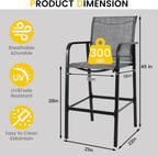Sundale Outdoor Metal Bar Stool Set of 2, Counter Height Patio Pub Chair with Back, Quick Dry Breathable Sling Tall Barstool for Deck Balcony, Steel - Gray