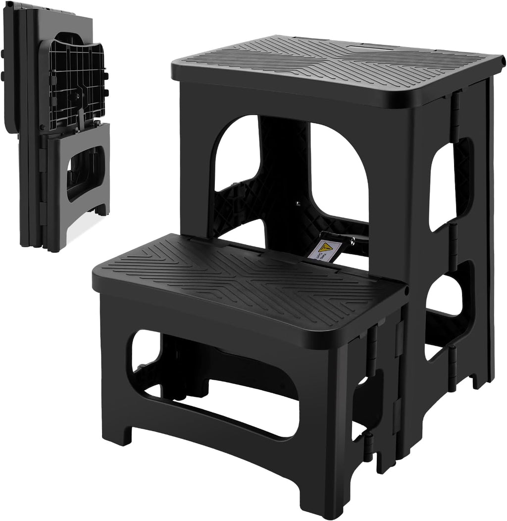 Folding 2-Step Stool for Adults, Non-Slip Collapsible Footstool for Office, Portable Bedside Step Stool, Hold up to 300 lbs, Lightweight & Foldable Step Ladder for Pool Office Home RV
