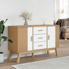 White and Brown Solid Pine Wood Sideboard with Multiple Drawers and Doors for Dining Room Living Room Hallway Storage Modern Scandinavian Design Furniture