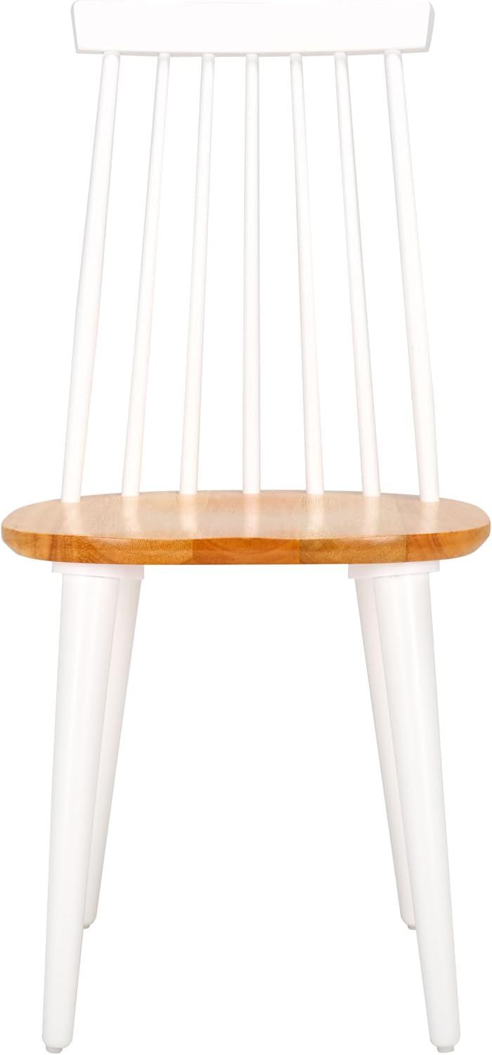 SAFAVIEH Home Collection Burris Farmhouse White/Natural Spindle Back Living Room Dining Room Bedroom Office Foyer Side Chair