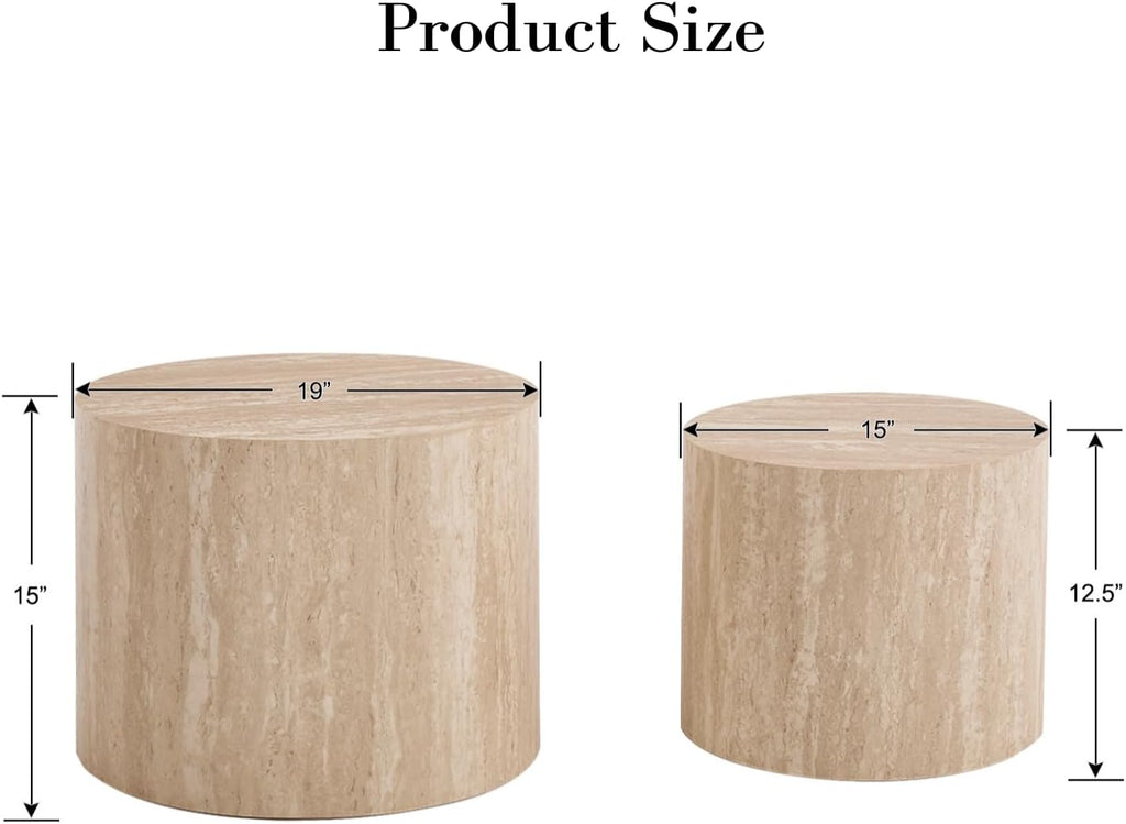 Ya-Home Modern Round Coffee Tables Nesting Table, Wood Set of 2 End Table Side Table for Living Room Balcony Office, No Assembly Required