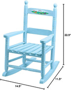 Fox Valley Traders Custom Childrens Rocking Chair, Features Classic Rocker Design and Hardwood Construction, Blue Finish with Dinosaurs Design