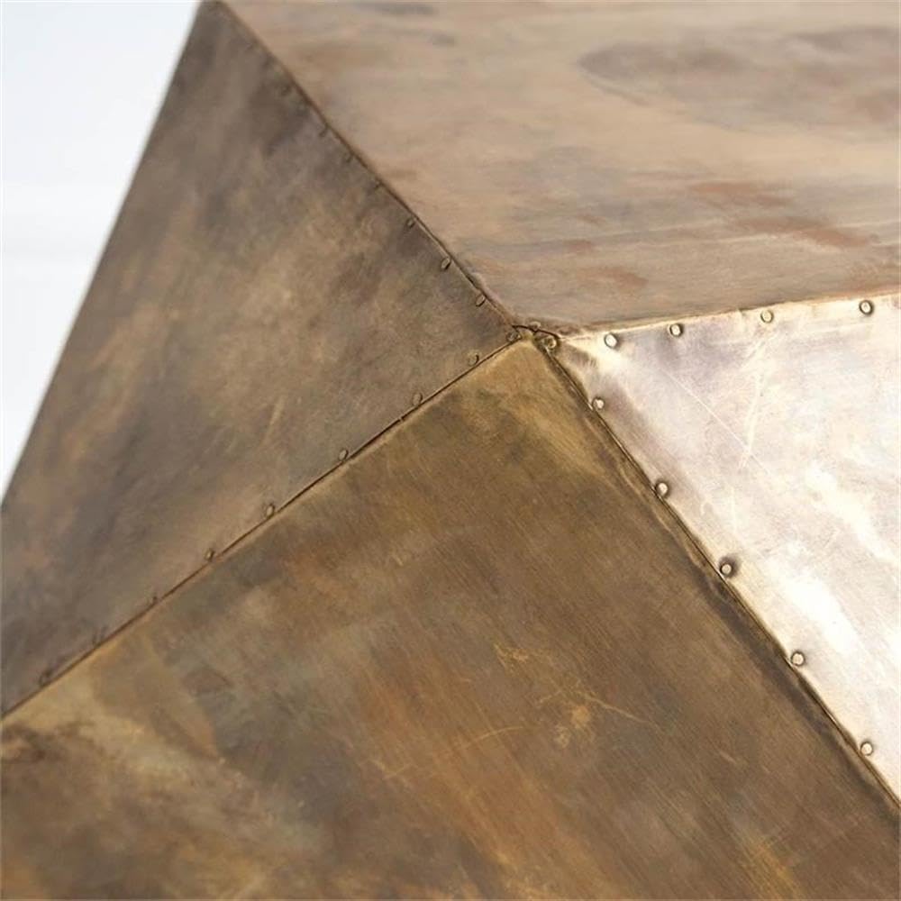 Pemberly Row Hexagonal Brass Metal Plated End/Side Table, 26"x18.5", Antiqued Bronze Finish with Nail-Head Detailing, Durable Iron Construction, Versatile Use as Stool or Accent Table for Living Room
