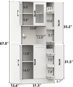 Gyfimoie 68" Tall Kitchen Pantry Cabinet with Side Drawer, Kitchen Pantry Storage Cabinet with Acrylic Door,Freestanding Food Hutch with Microwave Stand for Dining Room (White)