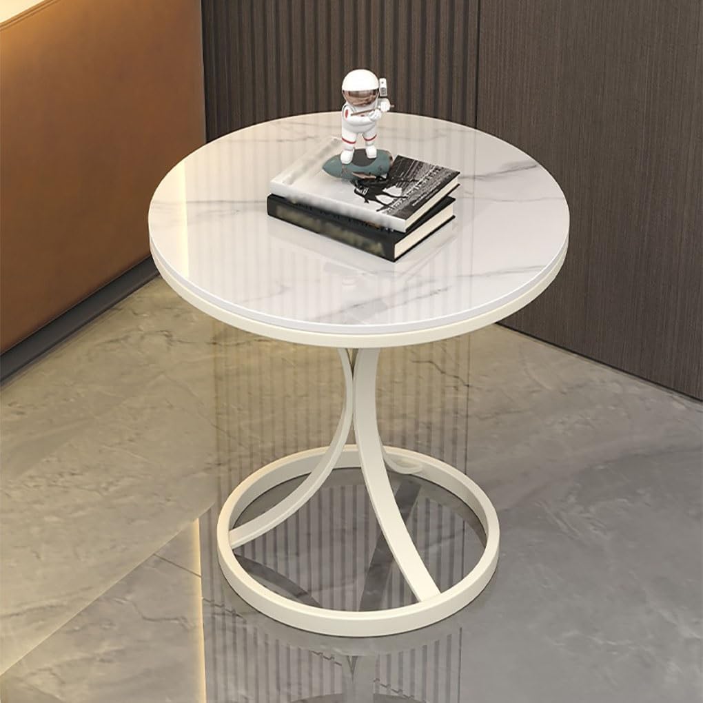 Small Round Table, Couch Side Table, Nightstand, TV Tray Table for Living Room, Bedroom, Modern Simple Balcony Sofa Table with Metal Bracket for Working Watching Movies Breakfast(A,50CM)
