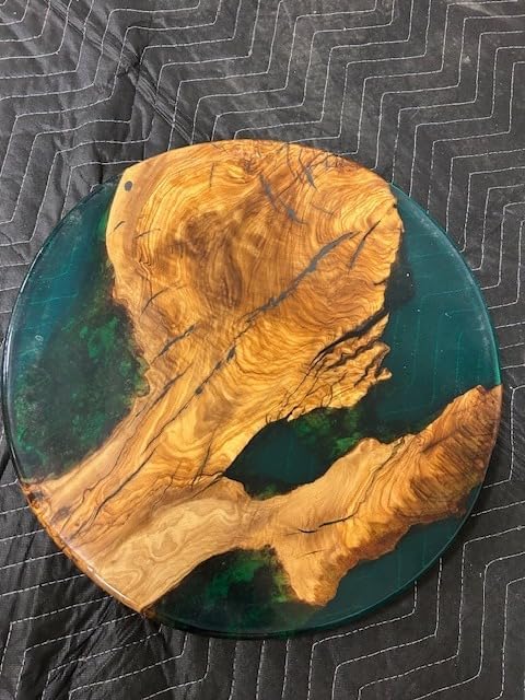 Handcrafted Olive Wood and Walnut Nesting Tables with Resin Inlay, Round Tops, Hairpin Legs, Set of 3 (Green, Olive)