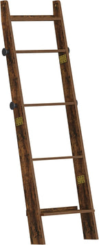 Hzuaneri Blanket Ladder for Living Room, Decorative Quilt Rack with 4 Removable Hooks, 5-Tier Blanket Ladder Shelf for Bedroom,Rustic Brown BR30501X