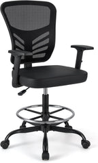 Giantex Drafting Chair, Tall Office Chair with Adjustable Armrests & Footrest Ring, Ergonomic Computer Standing Desk Chair with Lumbar Support for Counter Height Desk, Home Office
