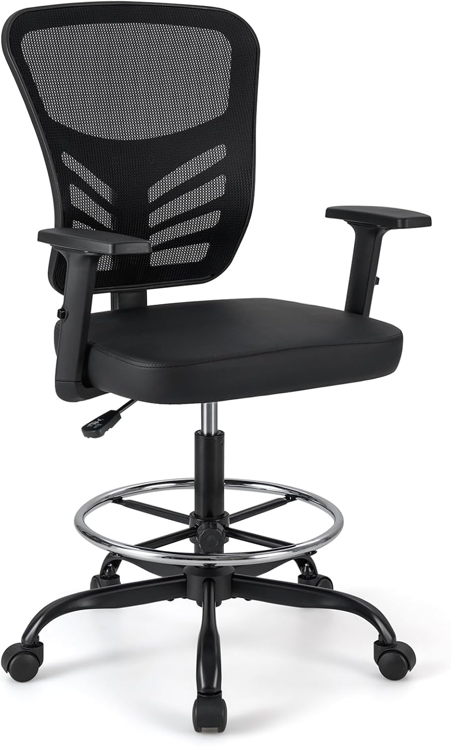 Giantex Drafting Chair, Tall Office Chair with Adjustable Armrests & Footrest Ring, Ergonomic Computer Standing Desk Chair with Lumbar Support for Counter Height Desk, Home Office