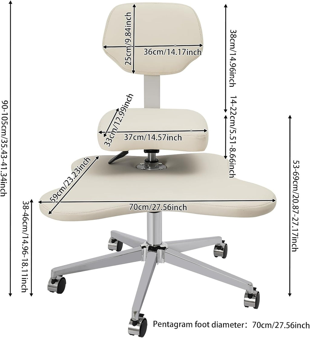Cross Legged Office Chair with Wheels, Criss Cross Chair with 2 Adjustable Cushions, Ergonomic Meditation Chair for Home Office, Kneeling Chair with Swivel Base, Ivory White